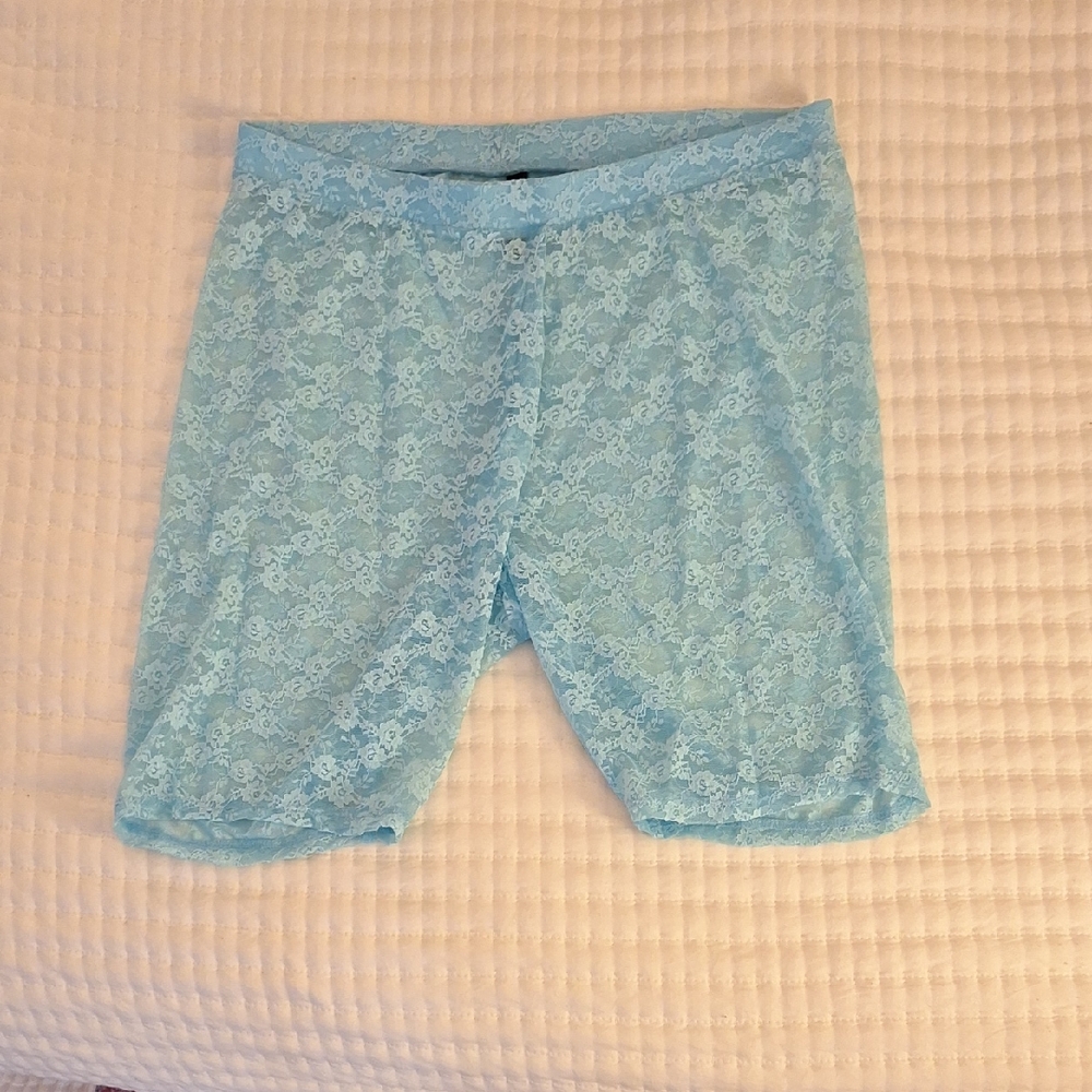 Torrid Blue Bermuda Shorts with Lace Overlay